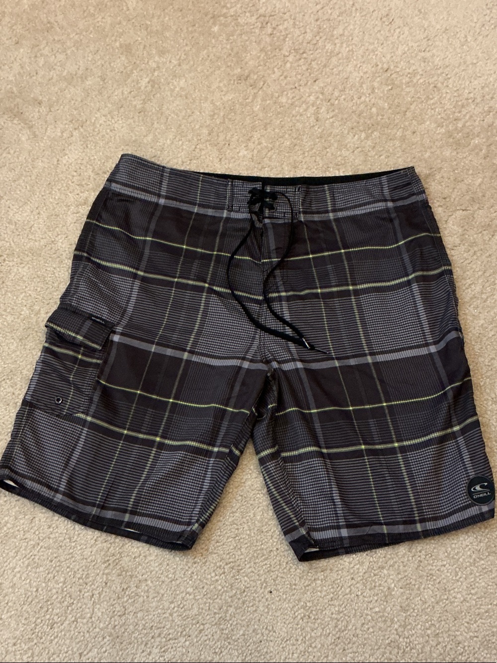O'Neill Men’s Black Plaid 10” Board Shorts - Size 36